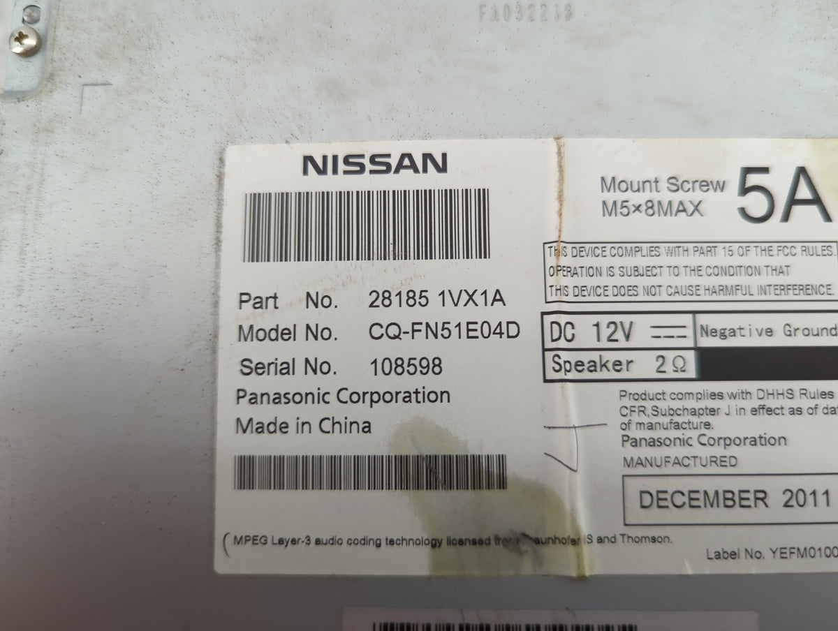 2012-2015 Nissan Rogue Radio AM FM Cd Player Receiver Replacement P/N:28185 1VX1A CQ-FN51E04D Fits Fits 2012 2013 2014 2015