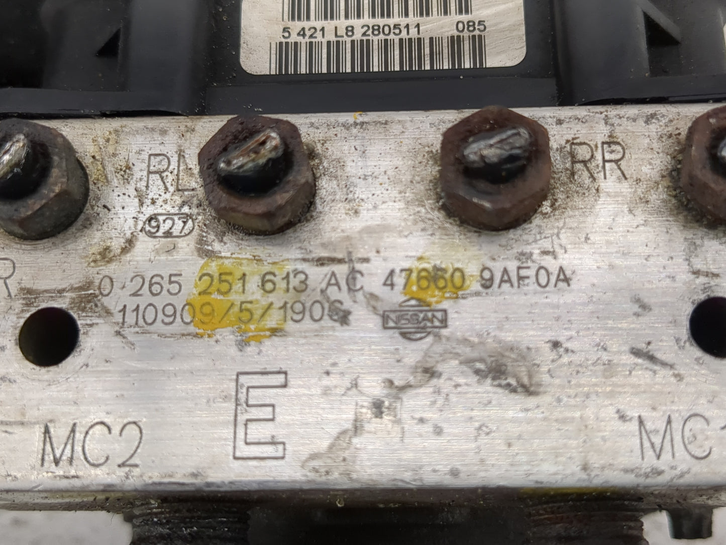 2012 Nissan Sentra ABS Pump Control Module Replacement P/N:47660 9AF0A 0 265 251 613 Fits OEM Used Auto Parts - Oemusedautop