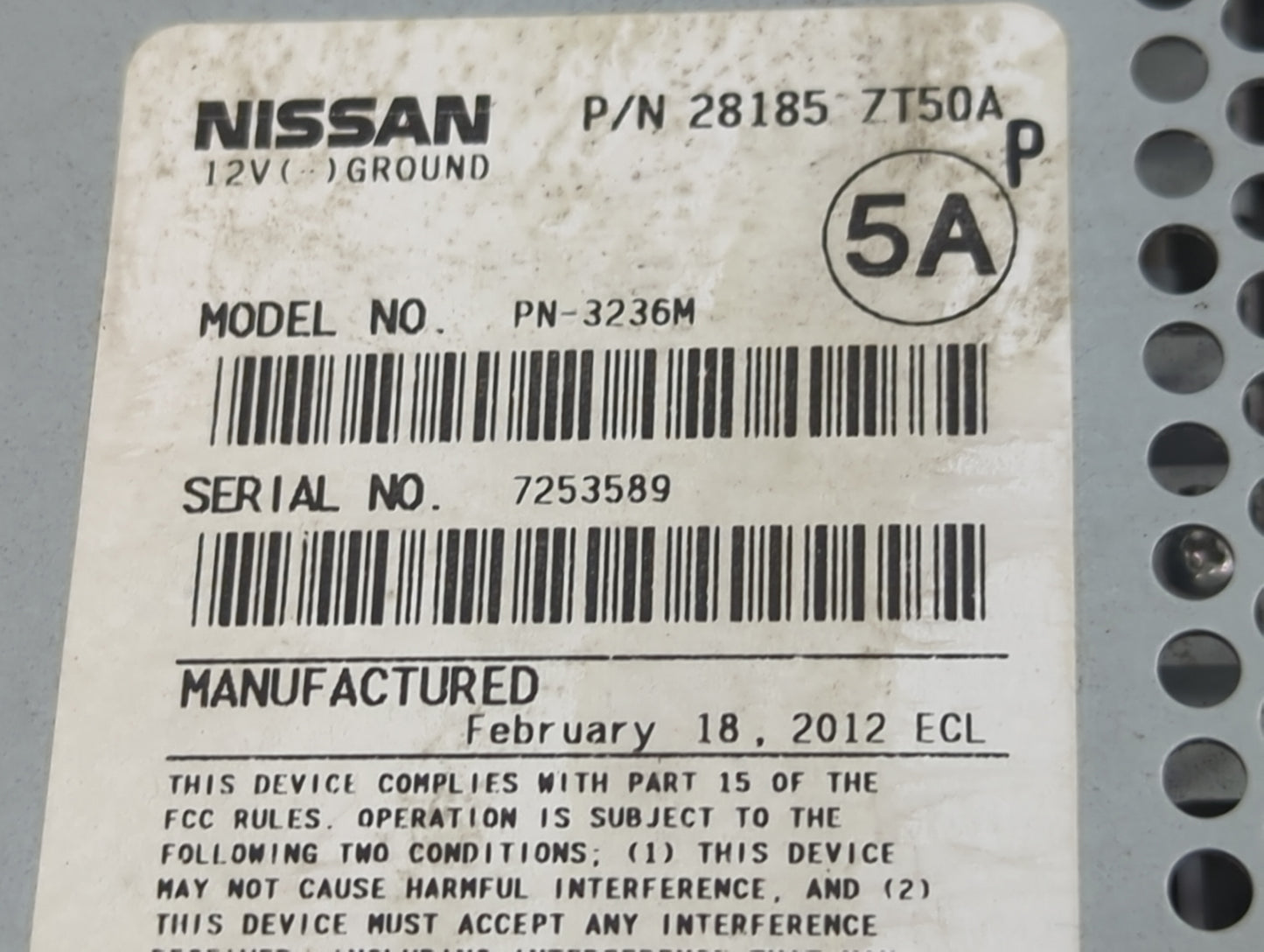 2010-2012 Nissan Sentra Radio AM FM Cd Player Receiver Replacement P/N:28185 ZT50A Fits Fits 2010 2011 2012 OEM Used Auto Pa