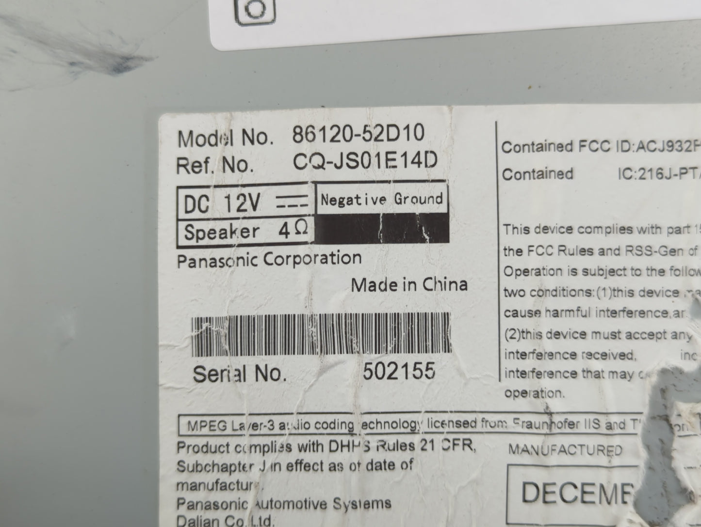 2012 Toyota Prius Radio AM FM Cd Player Receiver Replacement P/N:86120-52D10 Fits OEM Used Auto Parts - Oemusedautoparts1.co