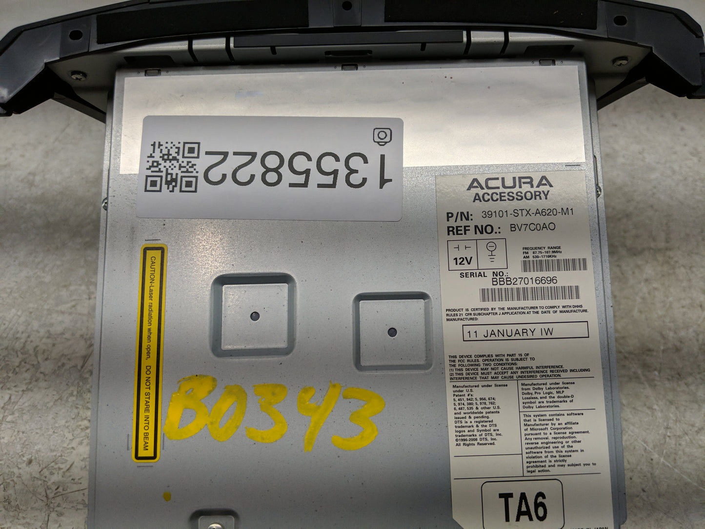 2010-2013 Acura Mdx Radio AM FM Cd Player Receiver Replacement P/N:39101-STX-A620-M1 Fits Fits 2010 2011 2012 2013 OEM Used