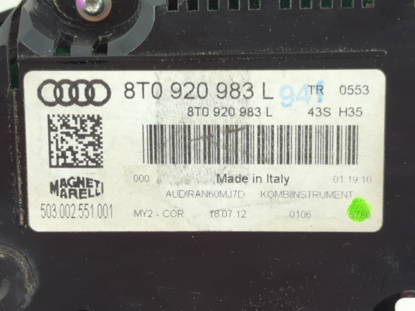 2013 Audi A5 Instrument Cluster Speedometer Gauges P/N:8T0 920 983 L Fits OEM Used Auto Parts - Oemusedautoparts1.com