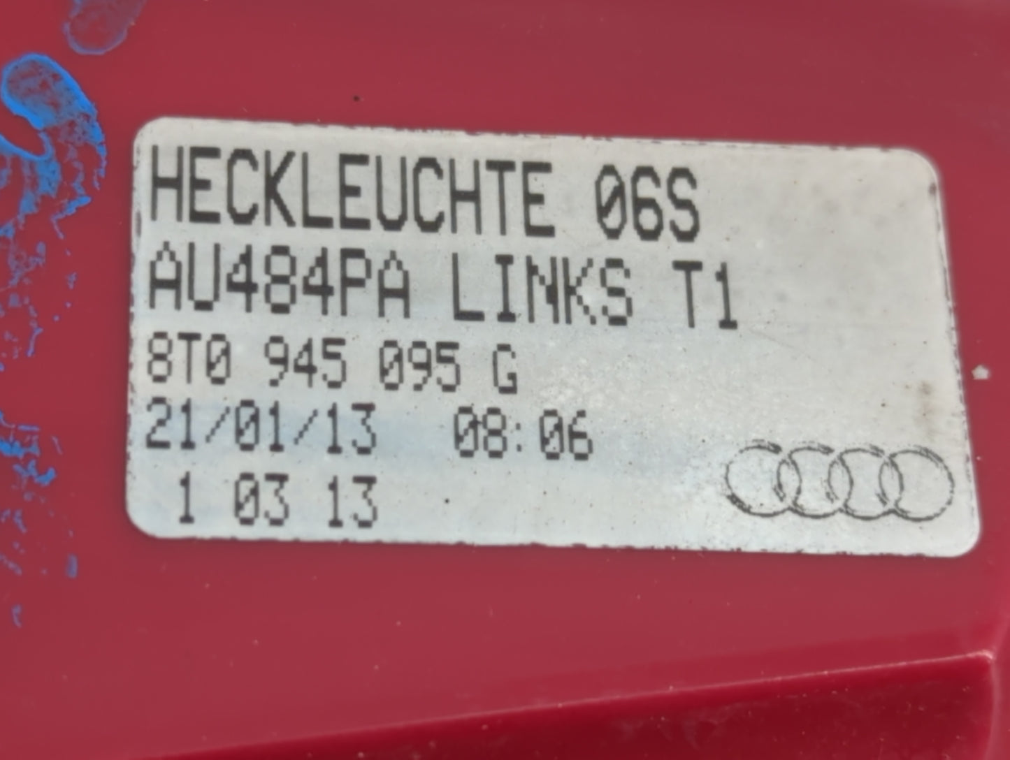 2013-2017 Audi A5 Tail Light Assembly Driver Left OEM P/N:8T0 945 093 D Fits Fits 2013 2014 2015 2016 2017 OEM Used Auto Par