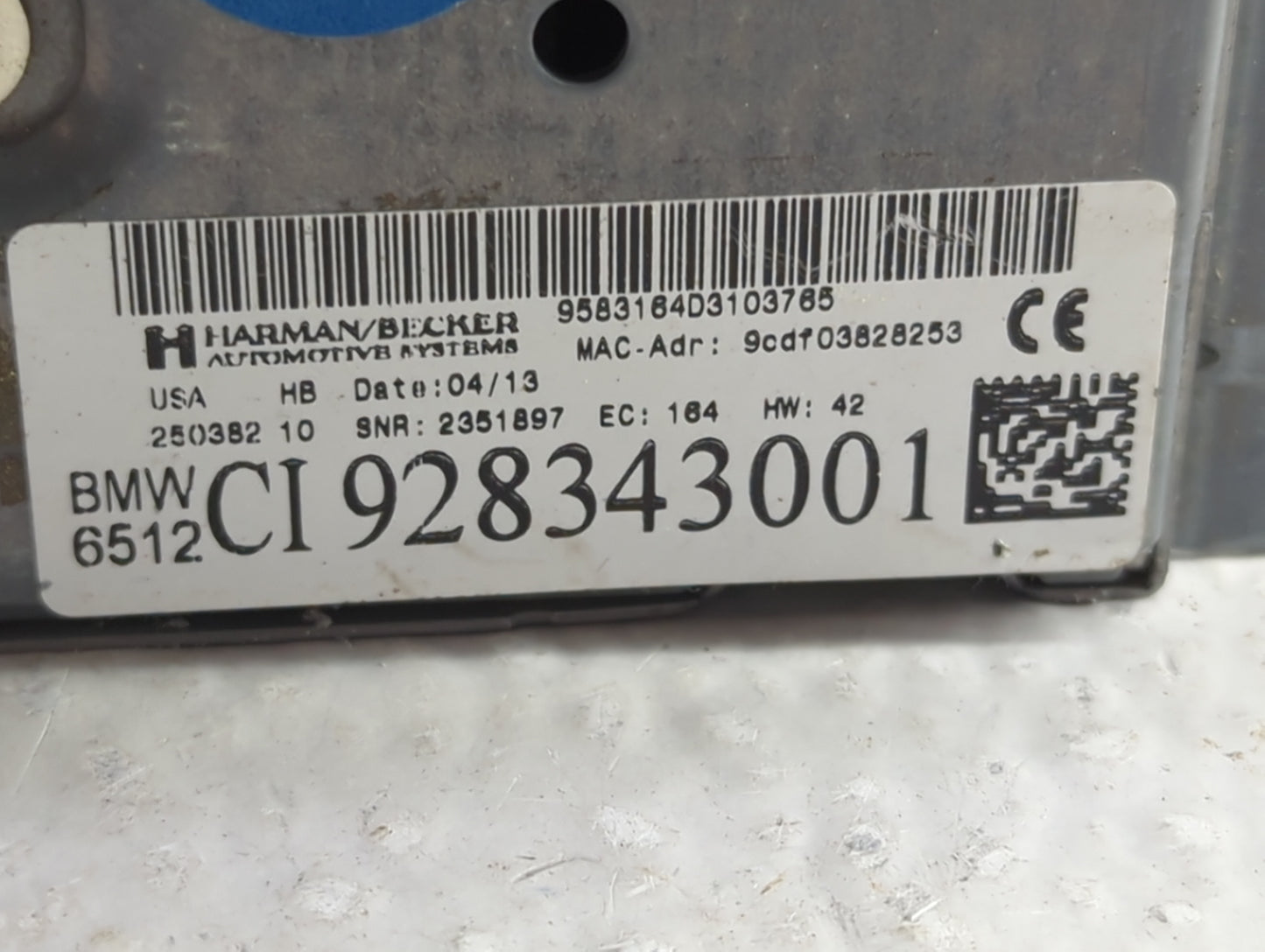 2013 Bmw 328 Radio AM FM Cd Player Receiver Replacement P/N:9583164D3103785 C1928343001, 65129283430, 2503B210 Fits OEM Used