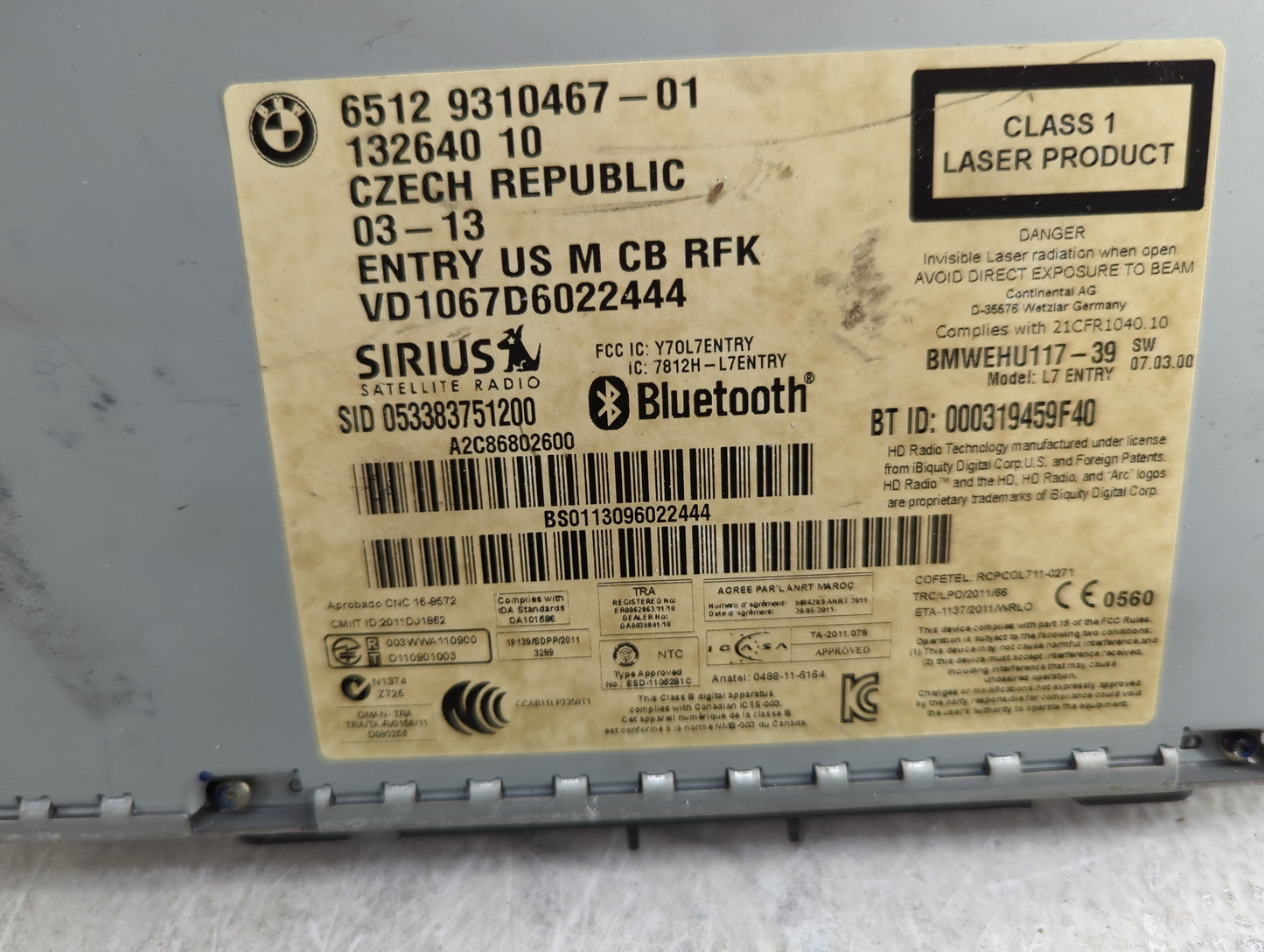 2013 Bmw 328i Radio AM FM Cd Player Receiver Replacement P/N:9310467-01 BMWEHU117-39, A2C86802600 Fits OEM Used Auto Parts -