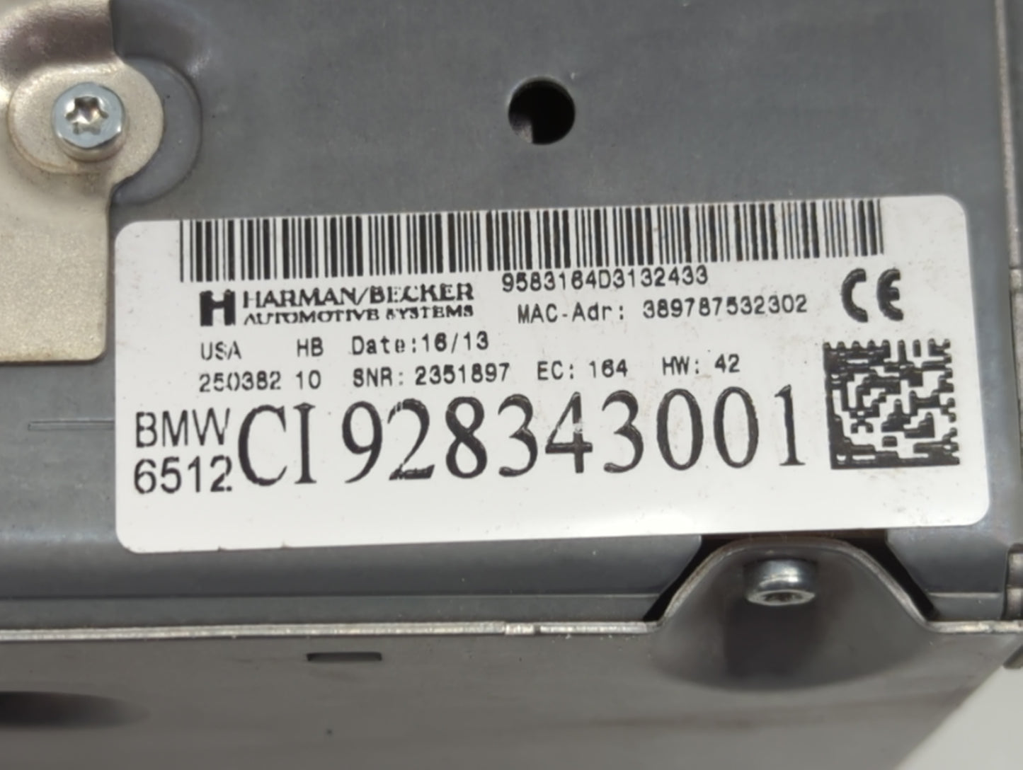 2012-2013 Bmw 335i Radio AM FM Cd Player Receiver Replacement P/N:928343001 Fits Fits 2012 2013 OEM Used Auto Parts - Oemuse