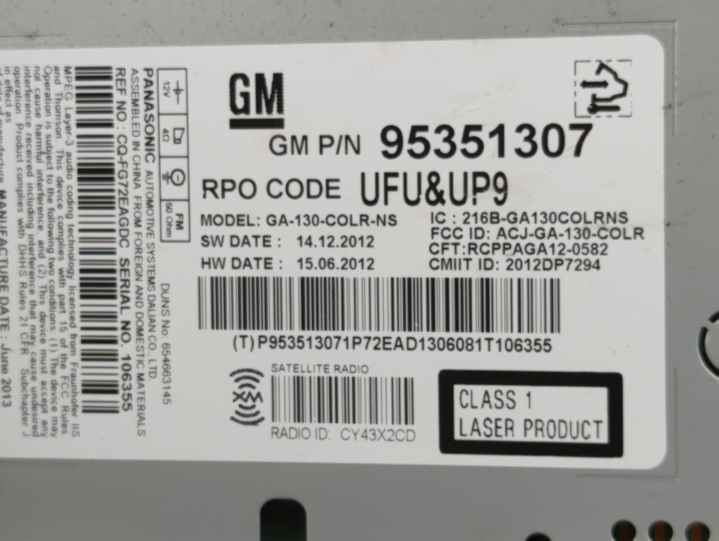 2013-2014 Buick Encore Radio AM FM Cd Player Receiver Replacement P/N:95351307 Fits Fits 2013 2014 OEM Used Auto Parts - Oem