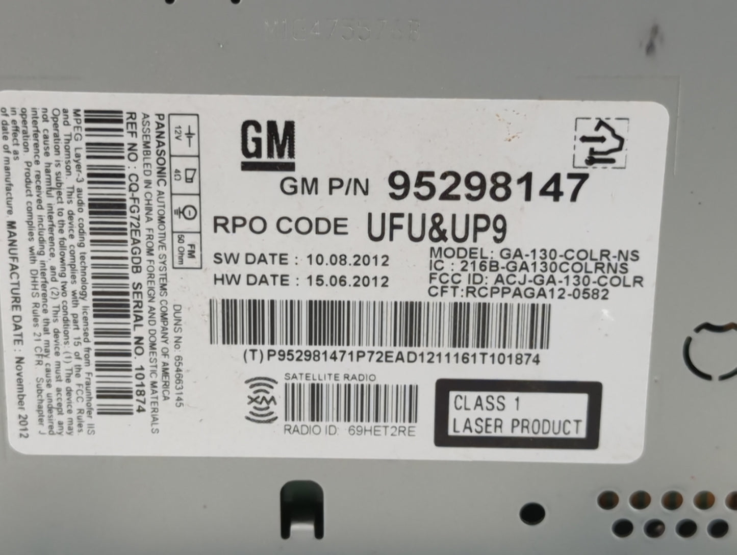2013-2014 Buick Encore Radio AM FM Cd Player Receiver Replacement P/N:95298147 Fits Fits 2013 2014 OEM Used Auto Parts - Oem