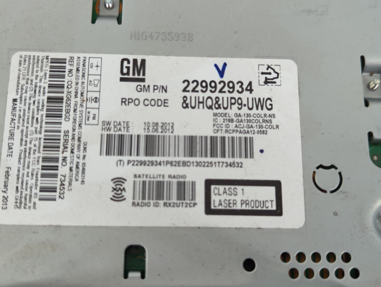 2013 Buick Regal Radio AM FM Cd Player Receiver Replacement P/N:22992934 Fits OEM Used Auto Parts - Oemusedautoparts1.com