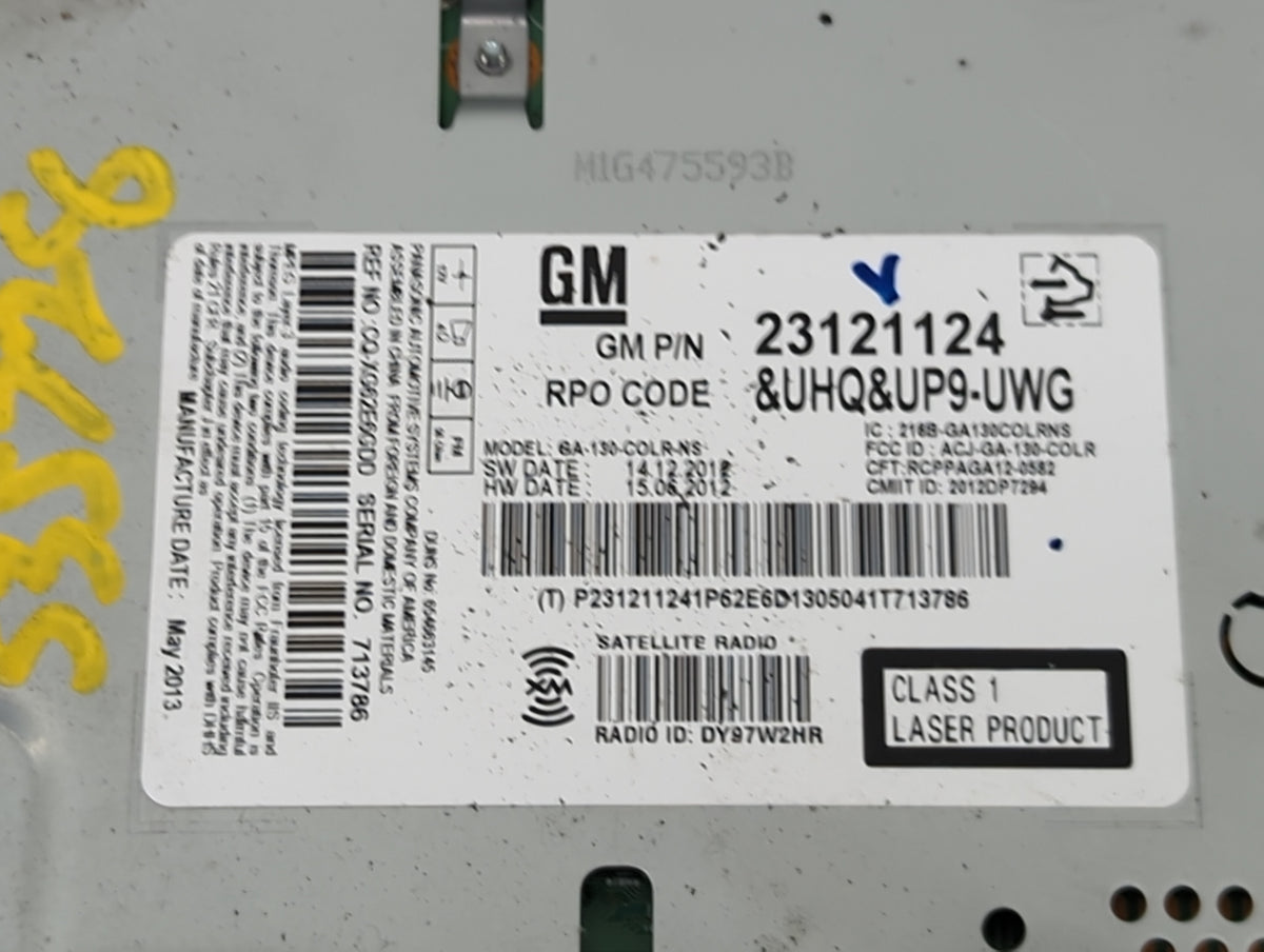 2013 Chevrolet Cruze Radio AM FM Cd Player Receiver Replacement P/N:23121124 6A-130-COLR-NS, ACJ-GA-130-COLR Fits OEM Used A