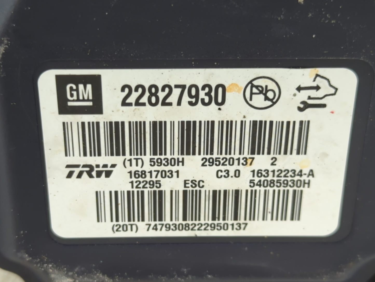 2013-2016 Chevrolet Malibu ABS Pump Control Module Replacement P/N:22827930 Fits Fits 2012 2013 2014 2015 2016 OEM Used Auto
