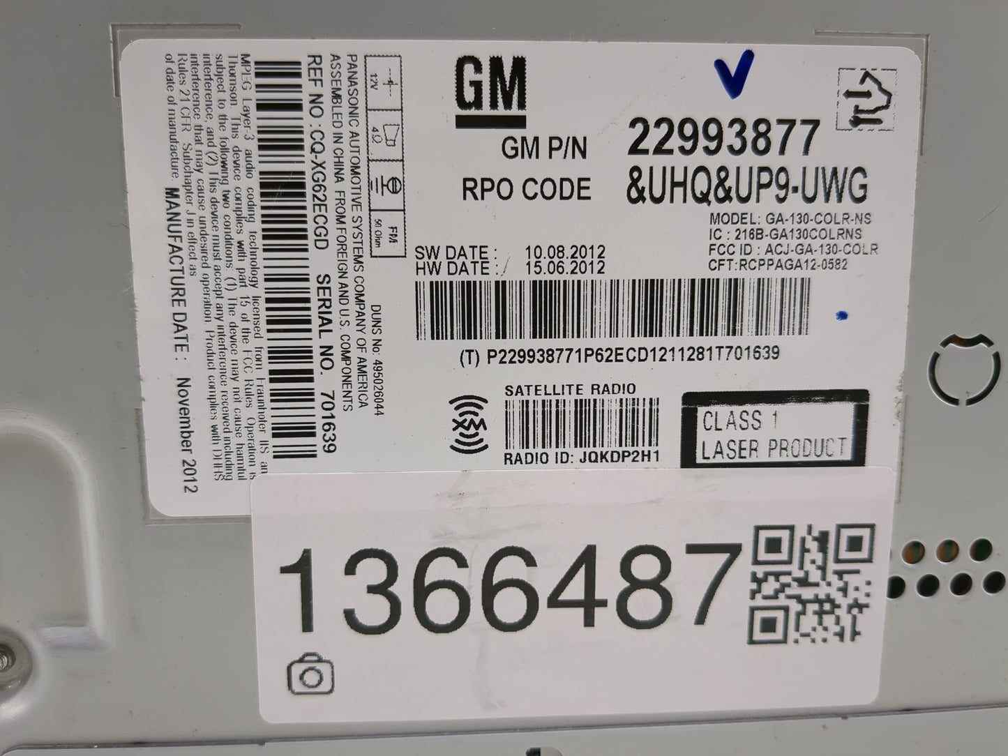 2013 Chevrolet Malibu Radio AM FM Cd Player Receiver Replacement P/N:22993877 Fits OEM Used Auto Parts - Oemusedautoparts1.c