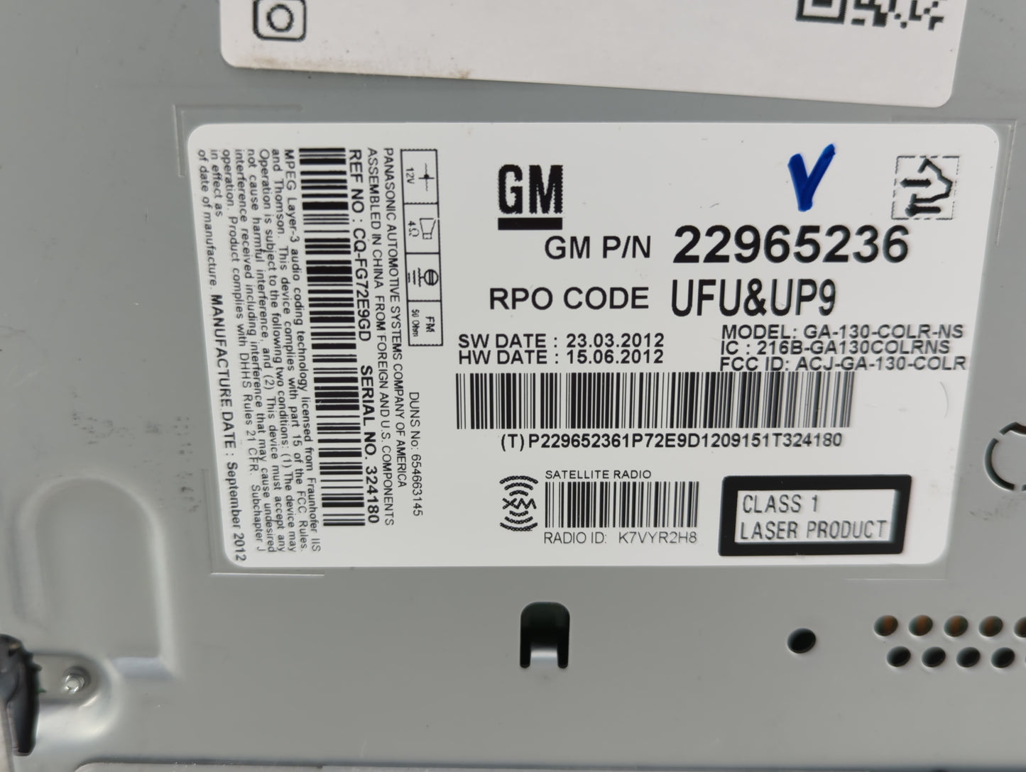 2013 Chevrolet Malibu Radio AM FM Cd Player Receiver Replacement P/N:22965236 Fits OEM Used Auto Parts - Oemusedautoparts1.c
