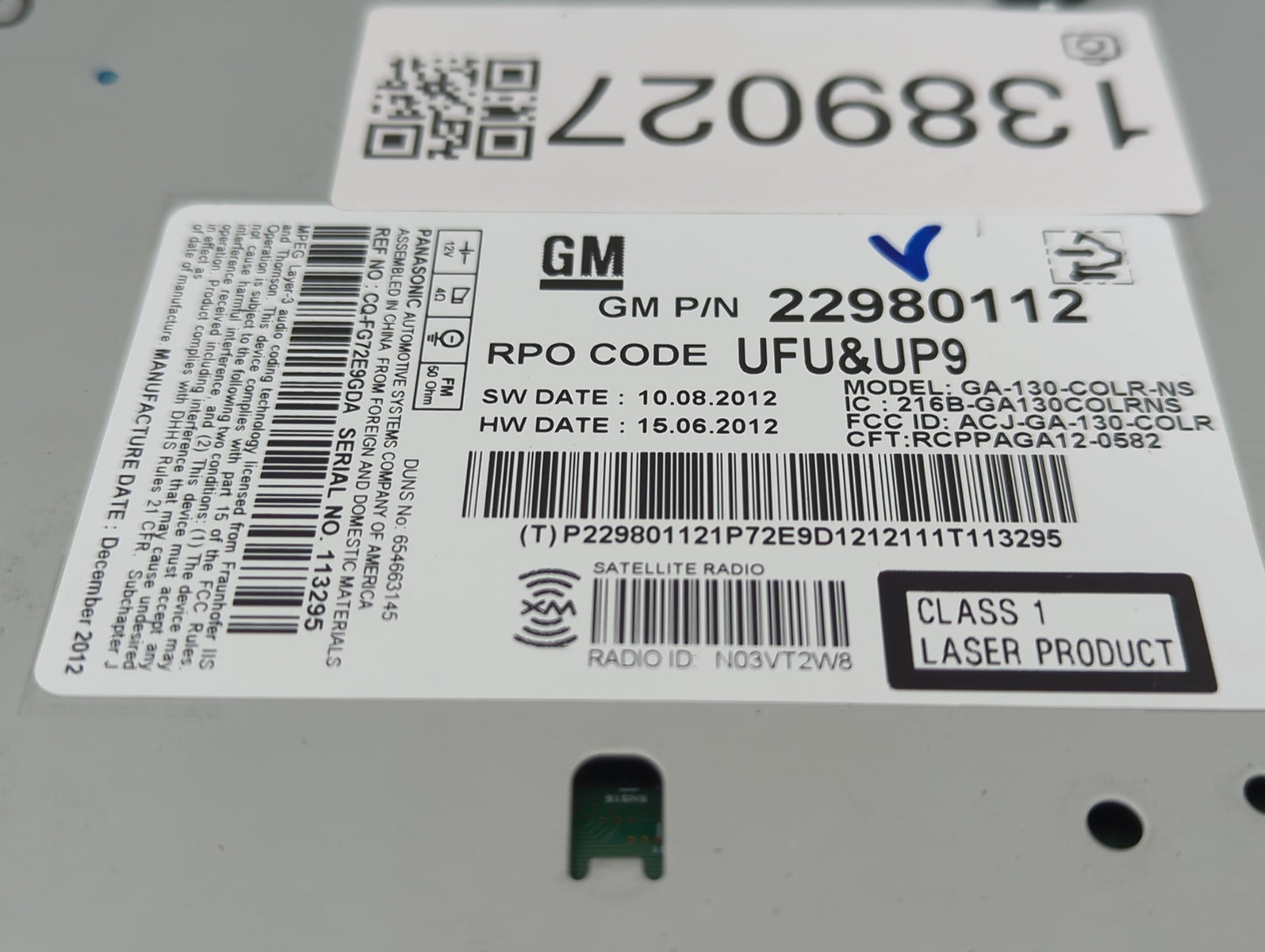 2013 Chevrolet Malibu Radio AM FM Cd Player Receiver Replacement P/N:22980112 Fits OEM Used Auto Parts - Oemusedautoparts1.c