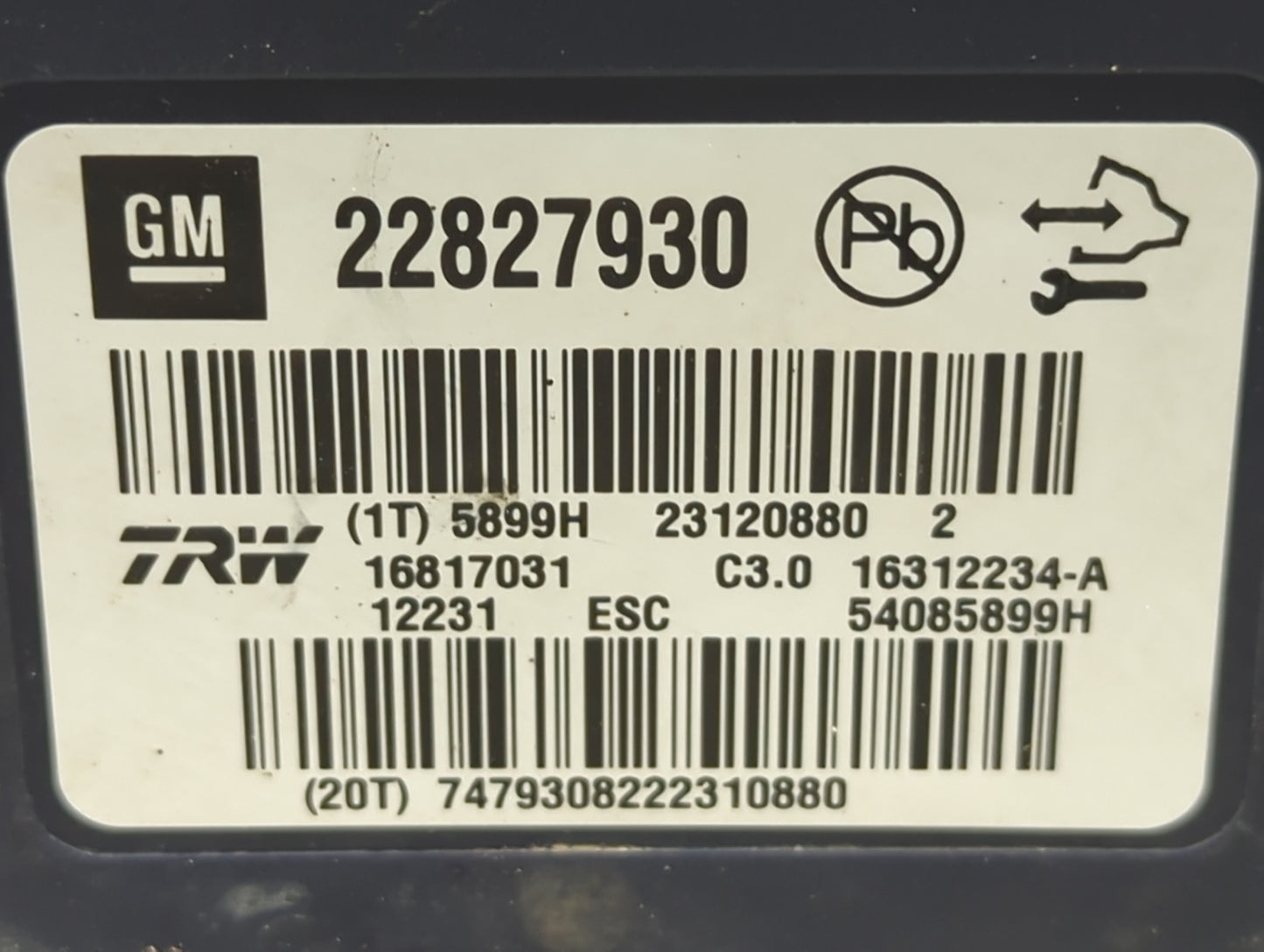 2013-2016 Chevrolet Malibu ABS Pump Control Module Replacement P/N:22827930 Fits Fits 2012 2013 2014 2015 2016 OEM Used Auto