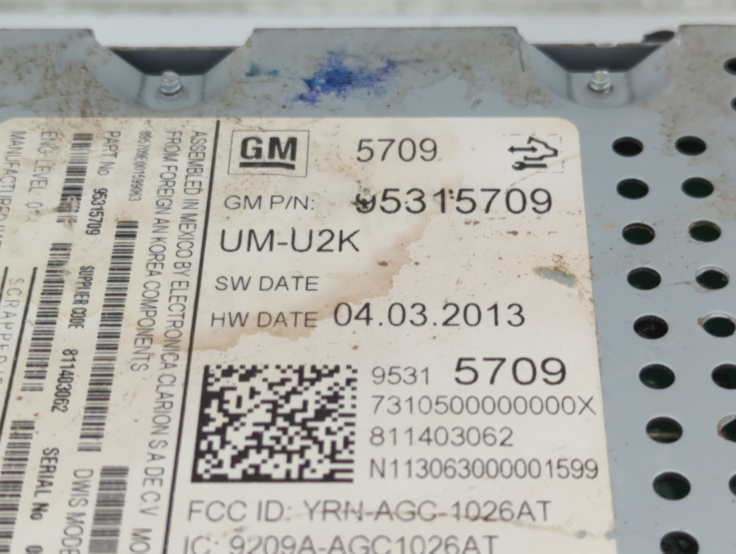 2013 Chevrolet Sonic Radio AM FM Cd Player Receiver Replacement P/N:95315709 Fits OEM Used Auto Parts - Oemusedautoparts1.co