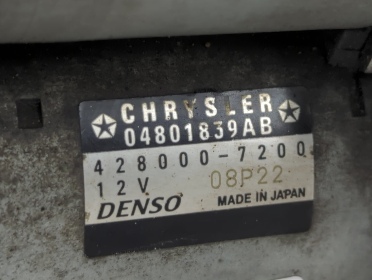 2011-2014 Chrysler 200 Car Starter Motor Solenoid OEM P/N:428000-7200 04801839AB Fits Fits 2011 2012 2013 2014 OEM Used Auto