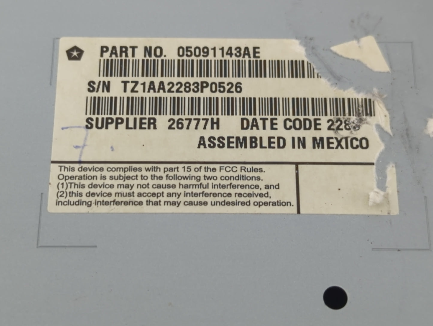 2013 Dodge Dart Radio AM FM Cd Player Receiver Replacement P/N:05091143AE Fits OEM Used Auto Parts - Oemusedautoparts1.com