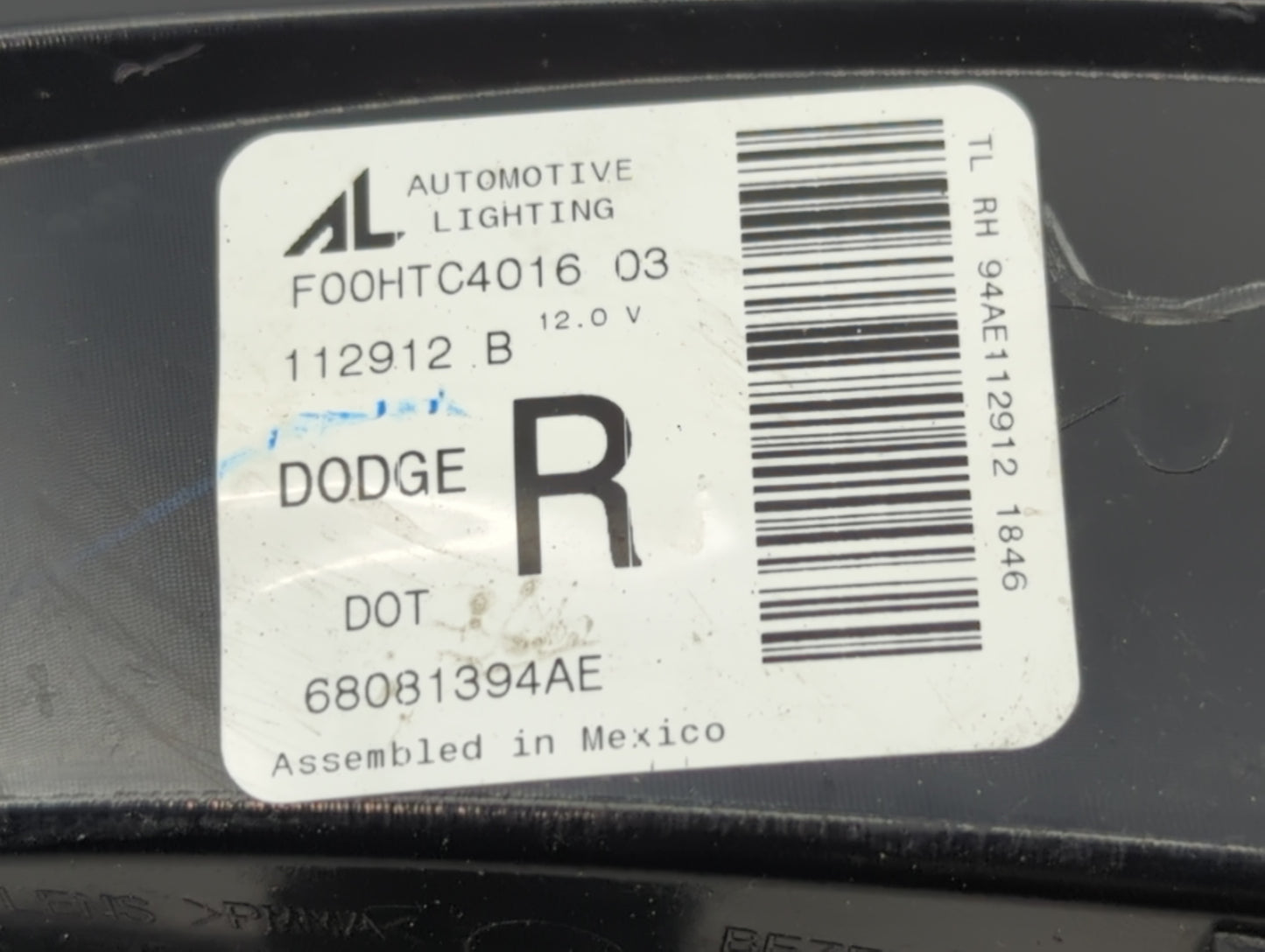 2013-2016 Dodge Dart Tail Light Assembly Passenger Right OEM P/N:68081394AE Fits Fits 2013 2014 2015 2016 OEM Used Auto Part
