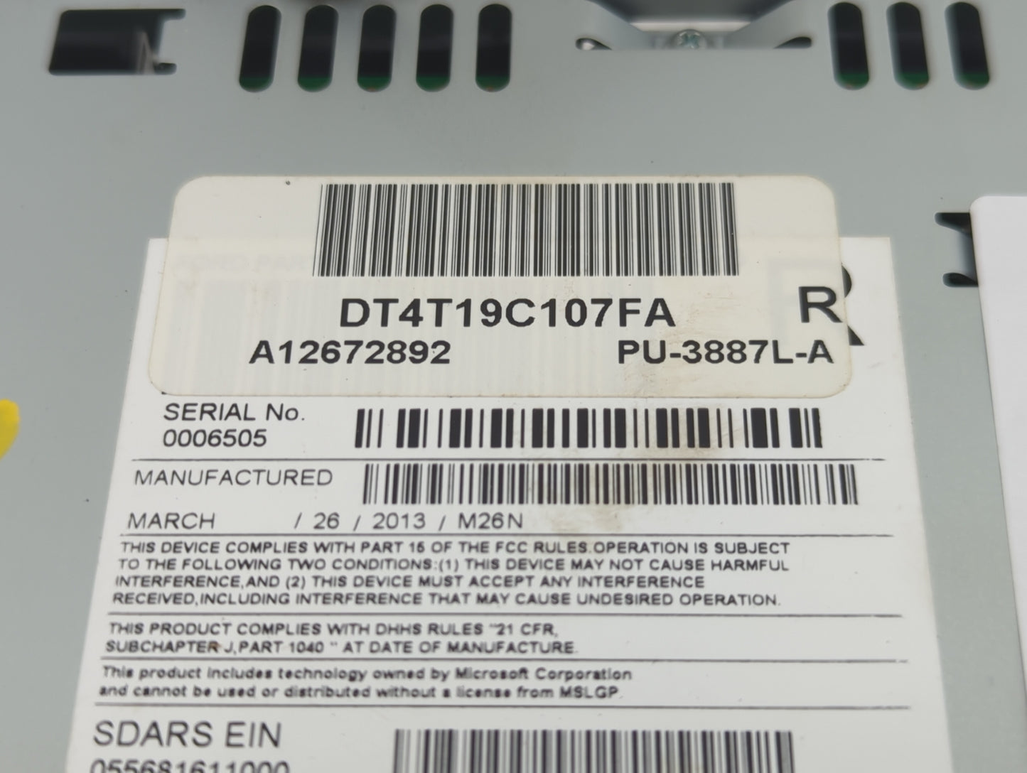 2013 Ford Edge Radio AM FM Cd Player Receiver Replacement P/N:DT4T19C107FA Fits OEM Used Auto Parts - Oemusedautoparts1.com