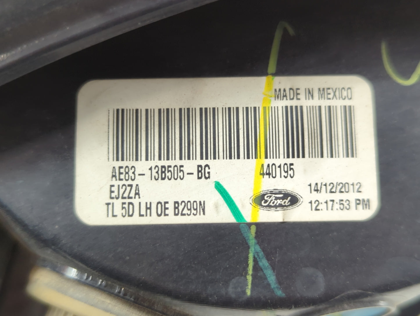 2011-2013 Ford Fiesta Tail Light Assembly Driver Left OEM P/N:AE83-13B505-BG Fits Fits 2011 2012 2013 OEM Used Auto Parts -