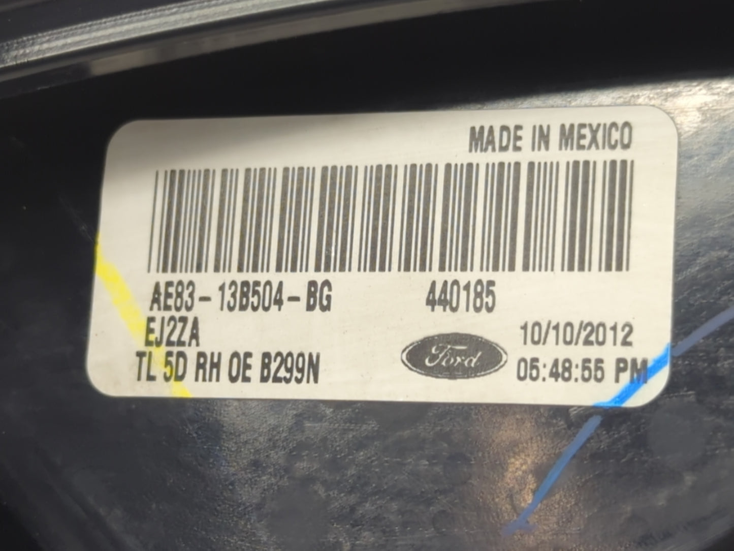 2011-2013 Ford Fiesta Tail Light Assembly Passenger Right OEM P/N:AE83-13B504-BG Fits Fits 2011 2012 2013 OEM Used Auto Part