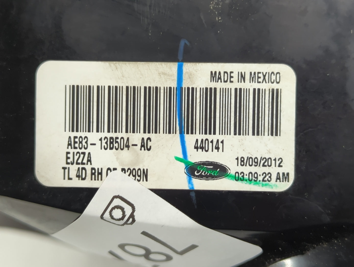 2011-2013 Ford Fiesta Tail Light Assembly Passenger Right OEM P/N:AE83-13B504-AC Fits Fits 2011 2012 2013 OEM Used Auto Part