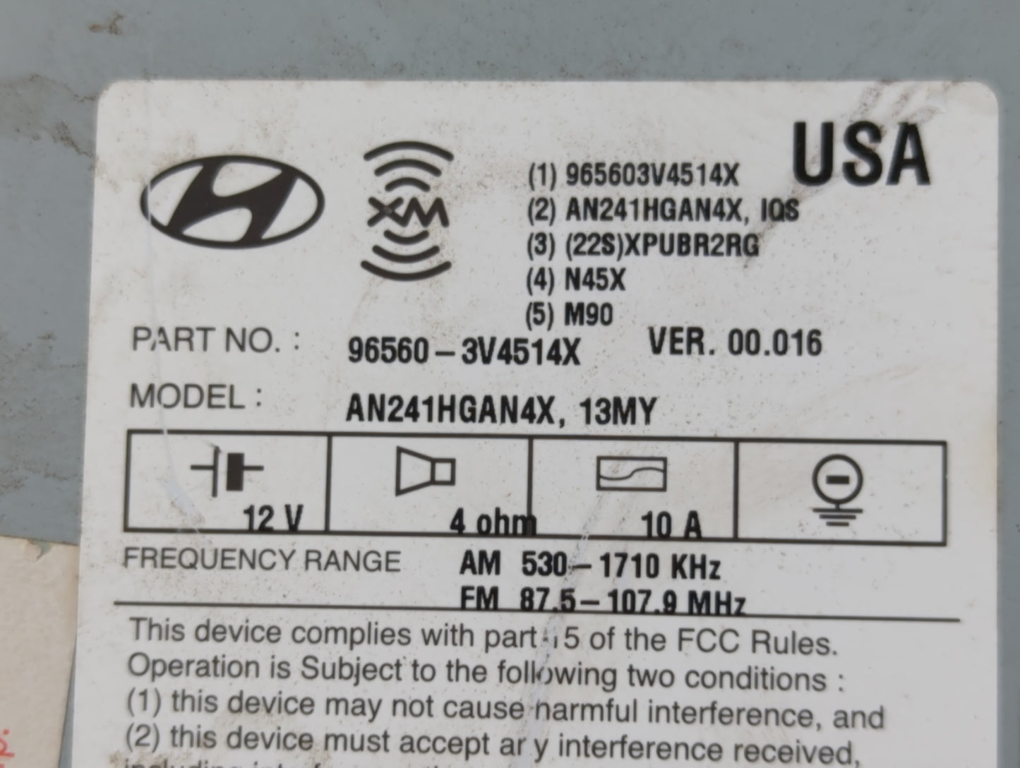 2012-2013 Hyundai Azera Radio AM FM Cd Player Receiver Replacement P/N:96560-3V4514X Fits Fits 2012 2013 OEM Used Auto Parts