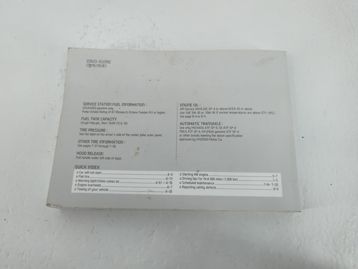 2013 Hyundai Azera Owners Manual Book Guide P/N:D3V0-EU35E OEM Used Auto Parts - Oemusedautoparts1.com