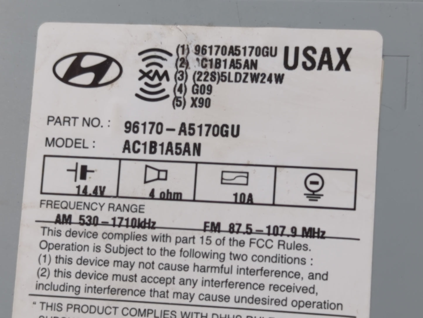 2013-2015 Hyundai Elantra Radio AM FM Cd Player Receiver Replacement P/N:96170-A5170GU Fits Fits 2013 2014 2015 OEM Used Aut
