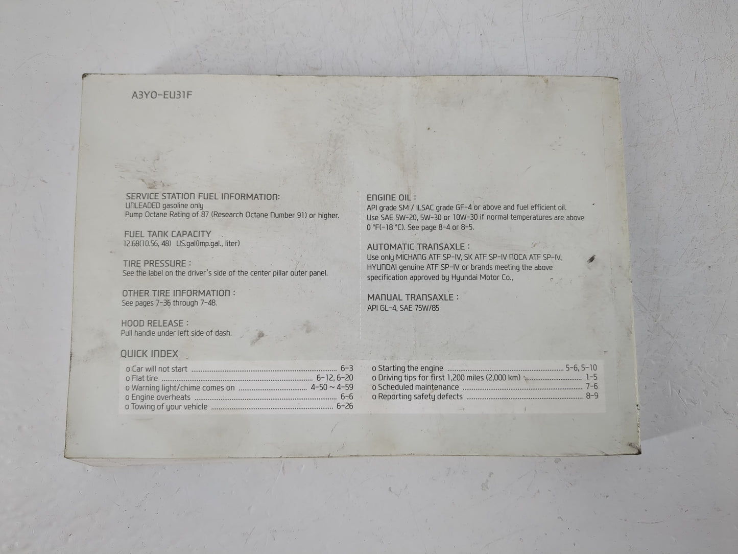 2013 Hyundai Elantra Owners Manual Book Guide P/N:A3Y0-EU31F OEM Used Auto Parts - Oemusedautoparts1.com