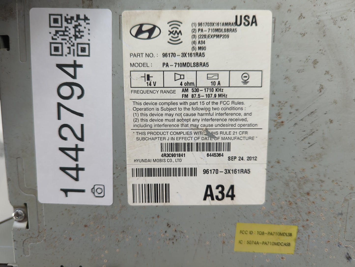 2011-2013 Hyundai Elantra Radio AM FM Cd Player Receiver Replacement P/N:96170-3X161RA5 Fits Fits 2011 2012 2013 OEM Used Au