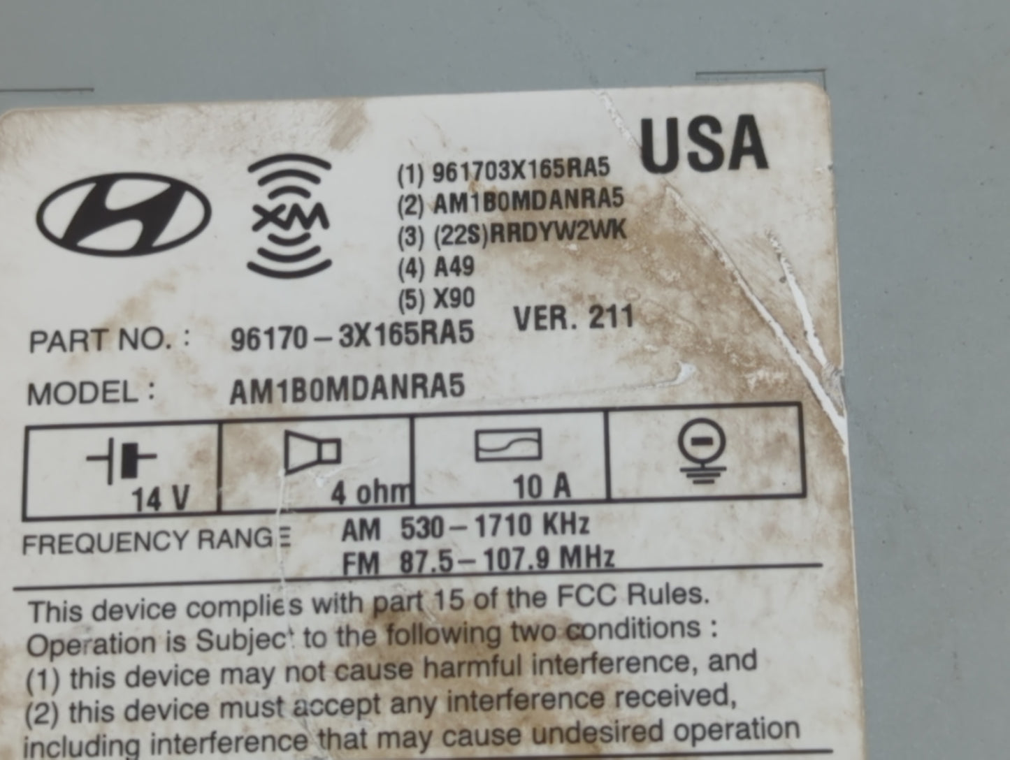 2011-2013 Hyundai Elantra Radio AM FM Cd Player Receiver Replacement P/N:96170-3X165RA5 Fits Fits 2011 2012 2013 OEM Used Au