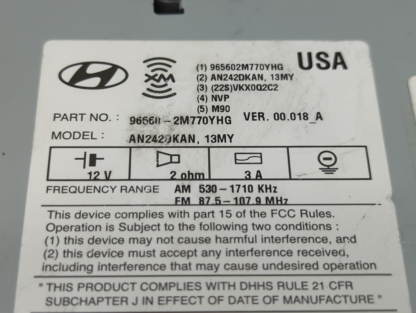2013-2015 Hyundai Genesis Radio AM FM Cd Player Receiver Replacement P/N:96560-2M770YHG 965602M770YHG Fits Fits 2013 2014 20