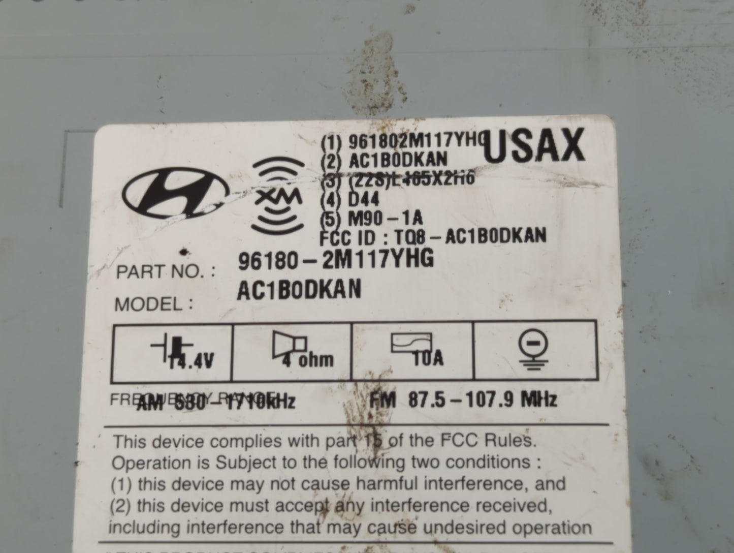 2013 Hyundai Genesis Radio AM FM Cd Player Receiver Replacement P/N:96180-2M117YHG Fits OEM Used Auto Parts - Oemusedautopar