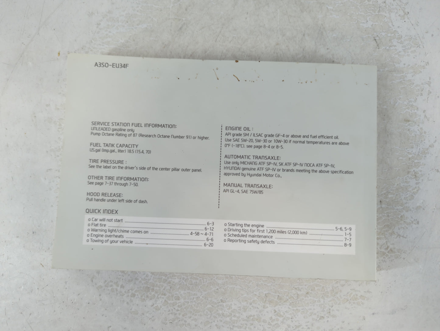 2013 Hyundai Sonata Owners Manual Book Guide P/N:A3S0-EU34F OEM Used Auto Parts - Oemusedautoparts1.com