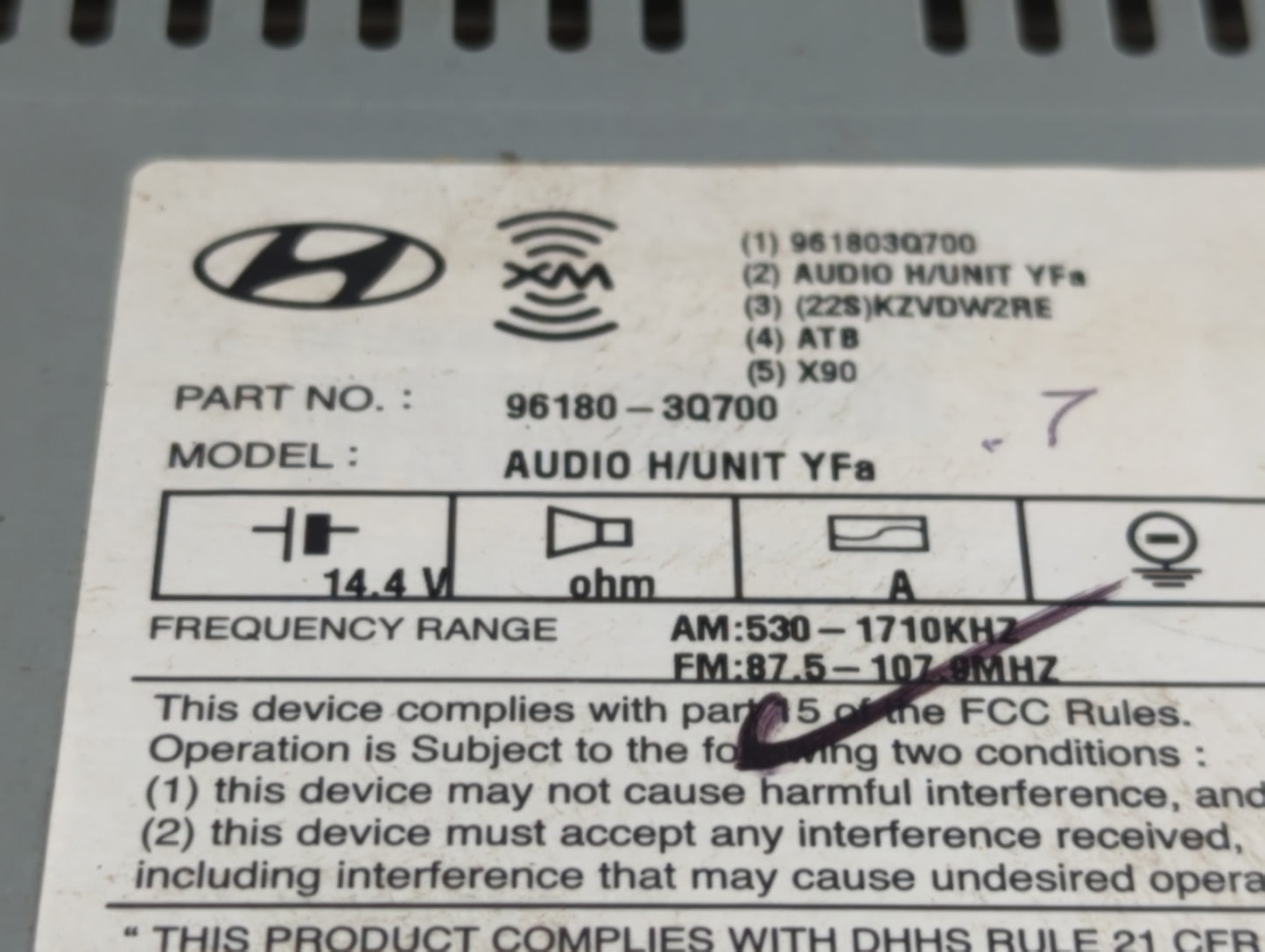 2012-2014 Hyundai Sonata Radio AM FM Cd Player Receiver Replacement P/N:96180-3Q700 Fits Fits 2012 2013 2014 OEM Used Auto P