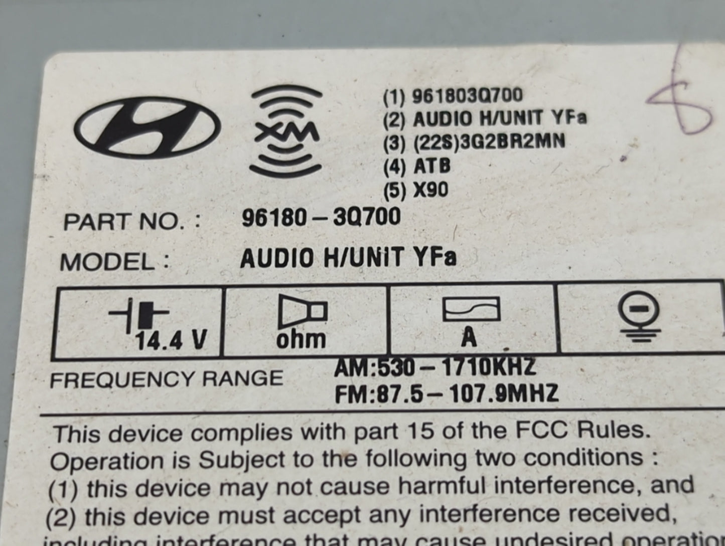 2012-2014 Hyundai Sonata Radio AM FM Cd Player Receiver Replacement P/N:961803Q700 Fits Fits 2012 2013 2014 OEM Used Auto Pa