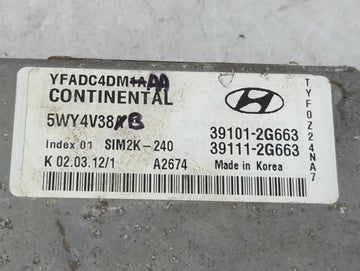 2013 Hyundai Sonata PCM Engine Control Computer ECU ECM PCU OEM P/N:391012G663 391112G663, 5WY4V38B, SIM2K-240 Fits OEM Used Auto Parts