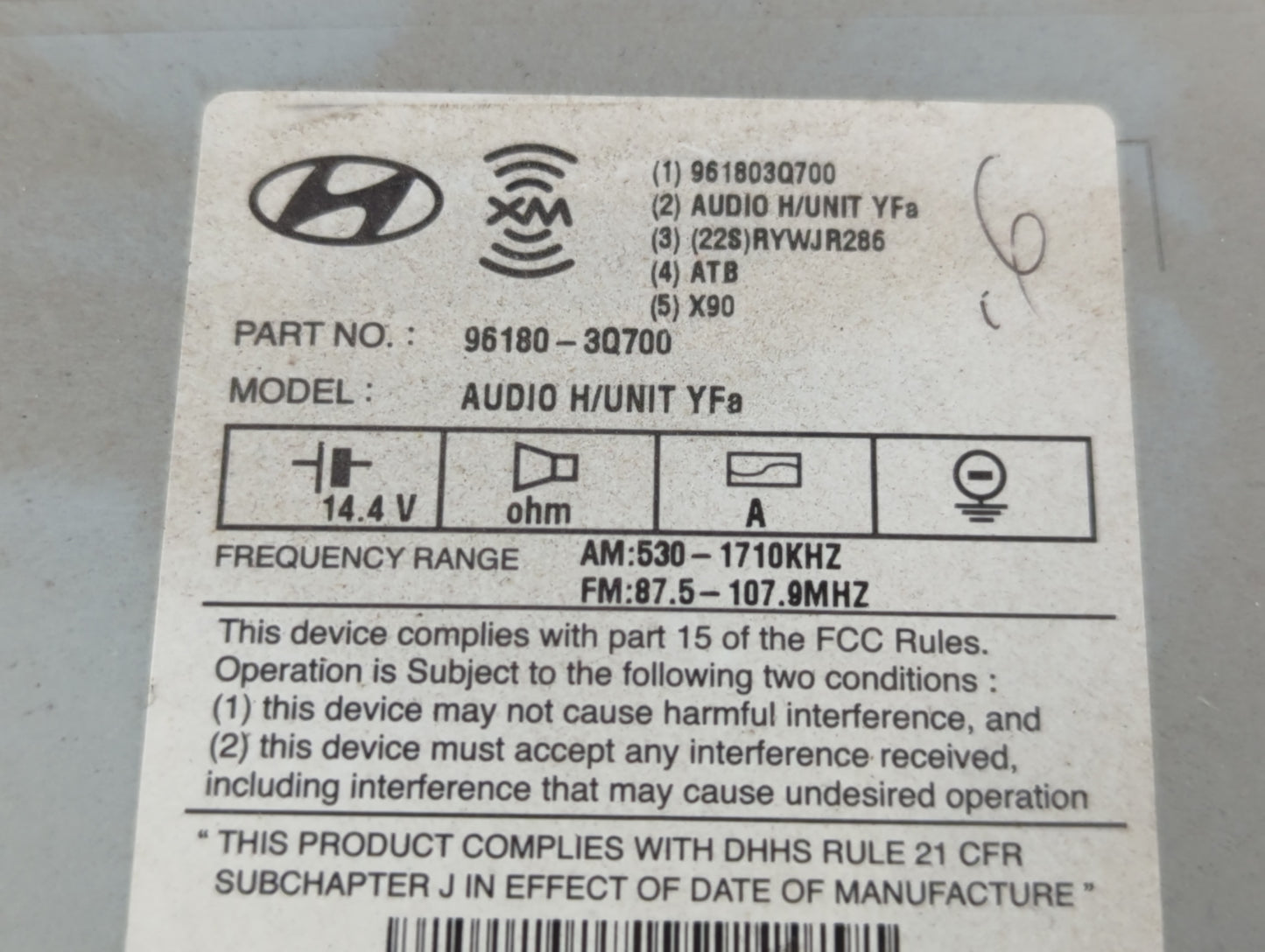 2012-2014 Hyundai Sonata Radio AM FM Cd Player Receiver Replacement P/N:96180-3Q700 Fits Fits 2012 2013 2014 OEM Used Auto P
