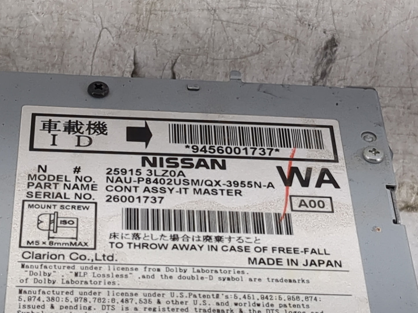 2012-2013 Infiniti M37 Radio AM FM Cd Player Receiver Replacement P/N:25915 3LZ0A NAU-P8402USM/QX-3955N-A Fits Fits 2011 201