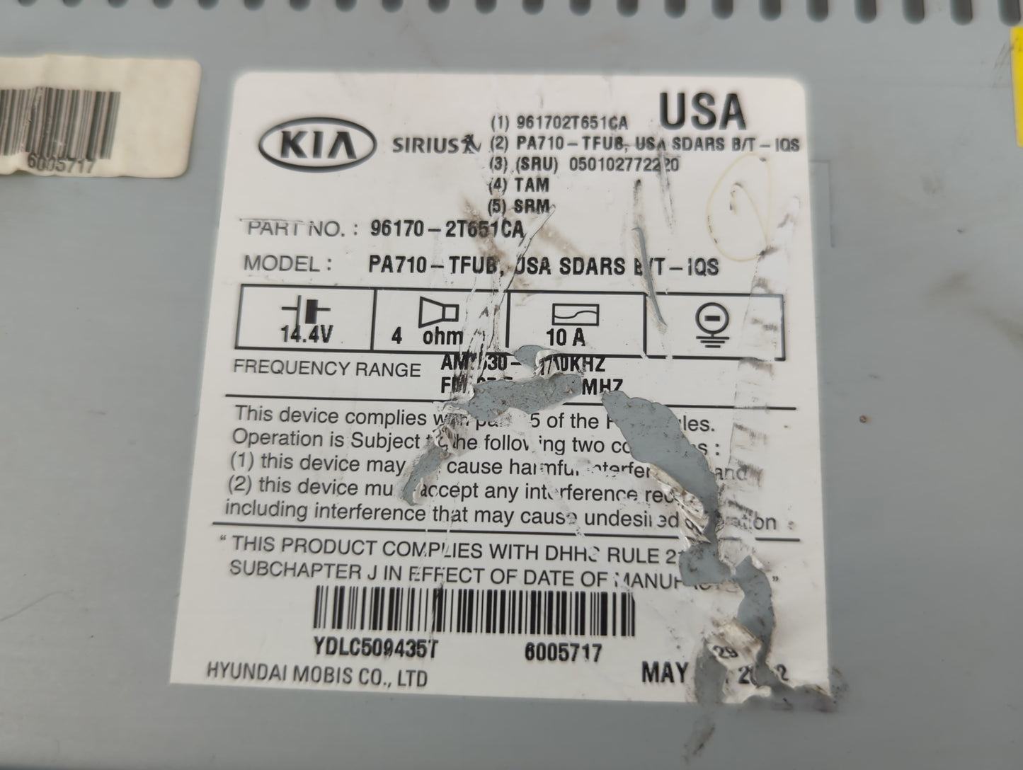 2011-2013 Kia Optima Radio AM FM Cd Player Receiver Replacement P/N:96170-2T651CA Fits Fits 2011 2012 2013 OEM Used Auto Par