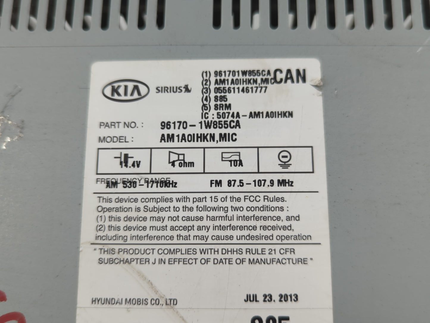 2012-2015 Kia Rio Radio AM FM Cd Player Receiver Replacement P/N:96170-1W855CA Fits Fits 2012 2013 2014 2015 OEM Used Auto P