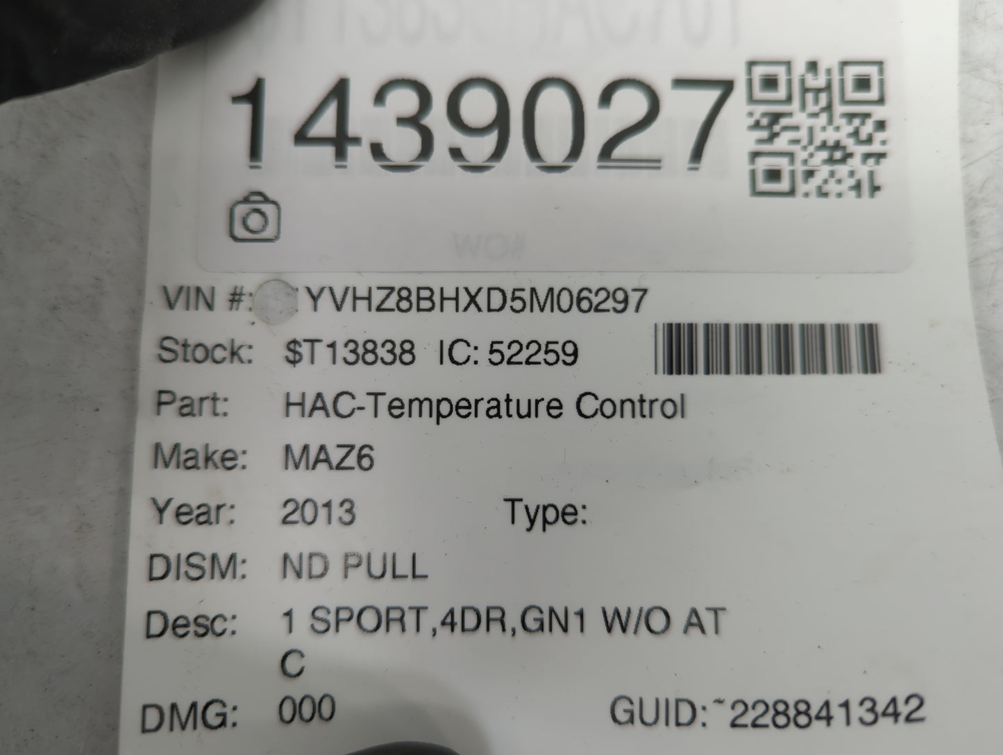 2013 Mazda Mazda6 Climate Control Module Temperature AC/Heater Replacement P/N:M199801 Fits Fits 2009 2010 2011 2012 OEM Use