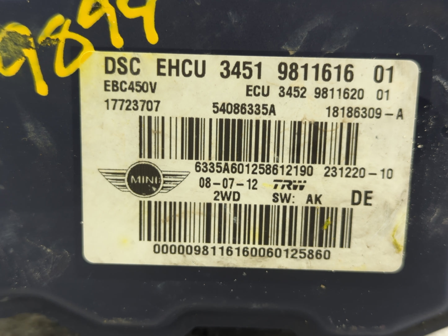2012-2013 Mini Cooper ABS Pump Control Module Replacement P/N:54086335A Fits Fits 2012 2013 OEM Used Auto Parts - Oemusedaut