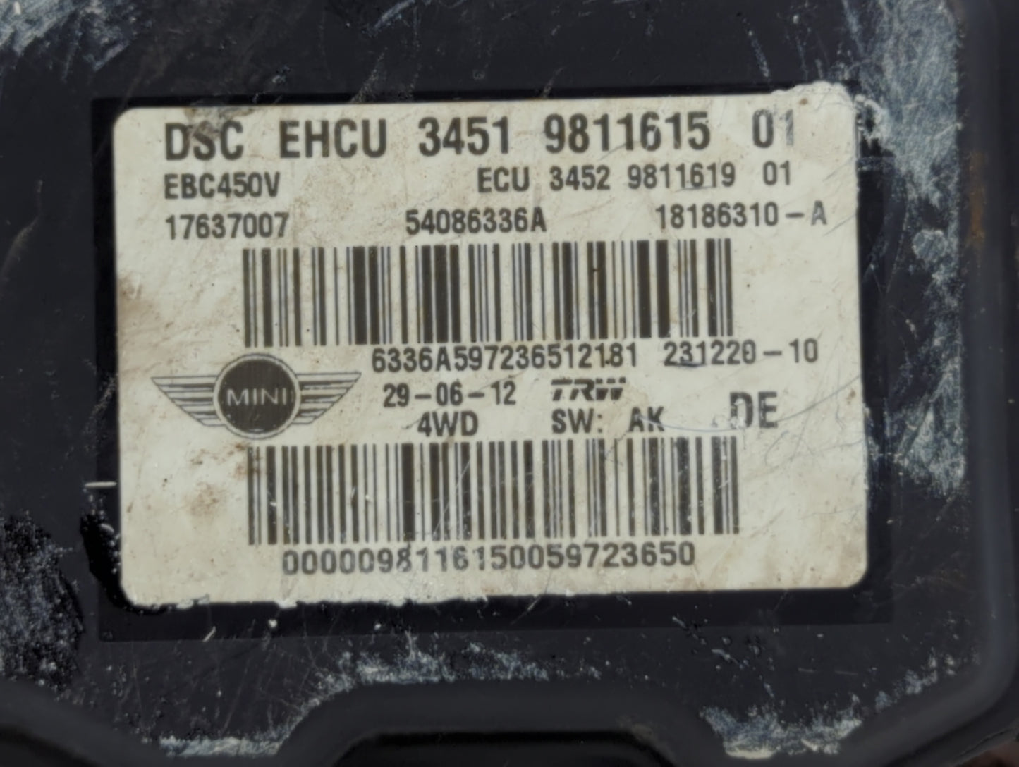 2012-2013 Mini Cooper ABS Pump Control Module Replacement P/N:54086336A 3451-9811615, 3451 9811615 Fits Fits 2012 2013 OEM U