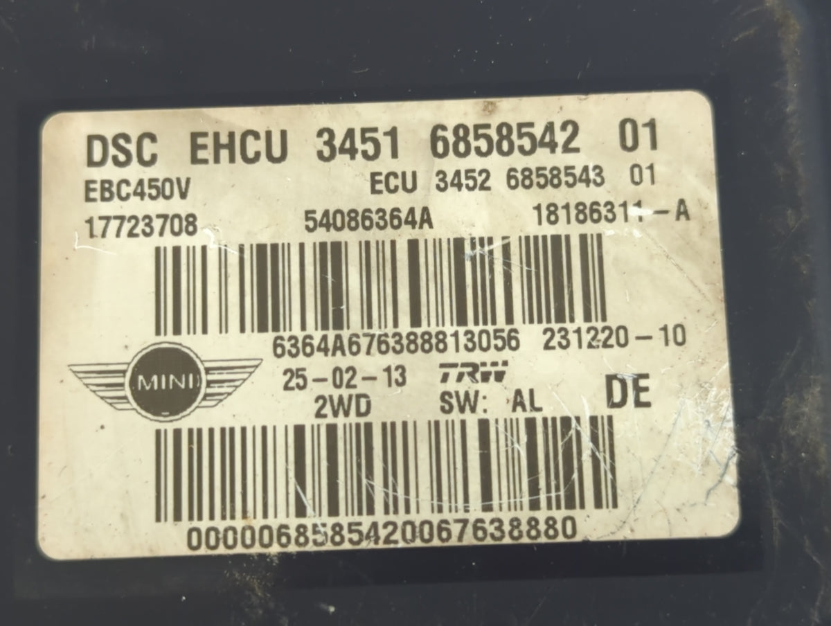 2012-2013 Mini Cooper Anti-Lock Brake ABS Pump Module Actuator OEM P/N:3451 6858542 Fits Fits 2012 2013 OEM Used Auto Parts