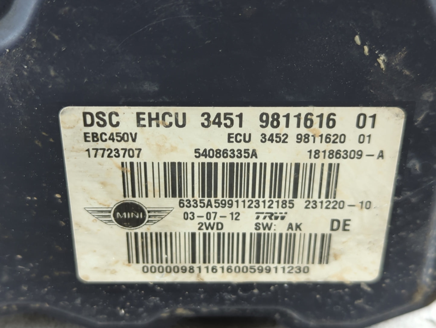 2012-2013 Mini Cooper ABS Pump Control Module Replacement P/N:3451 9811616 01 Fits Fits 2012 2013 OEM Used Auto Parts - Oemu