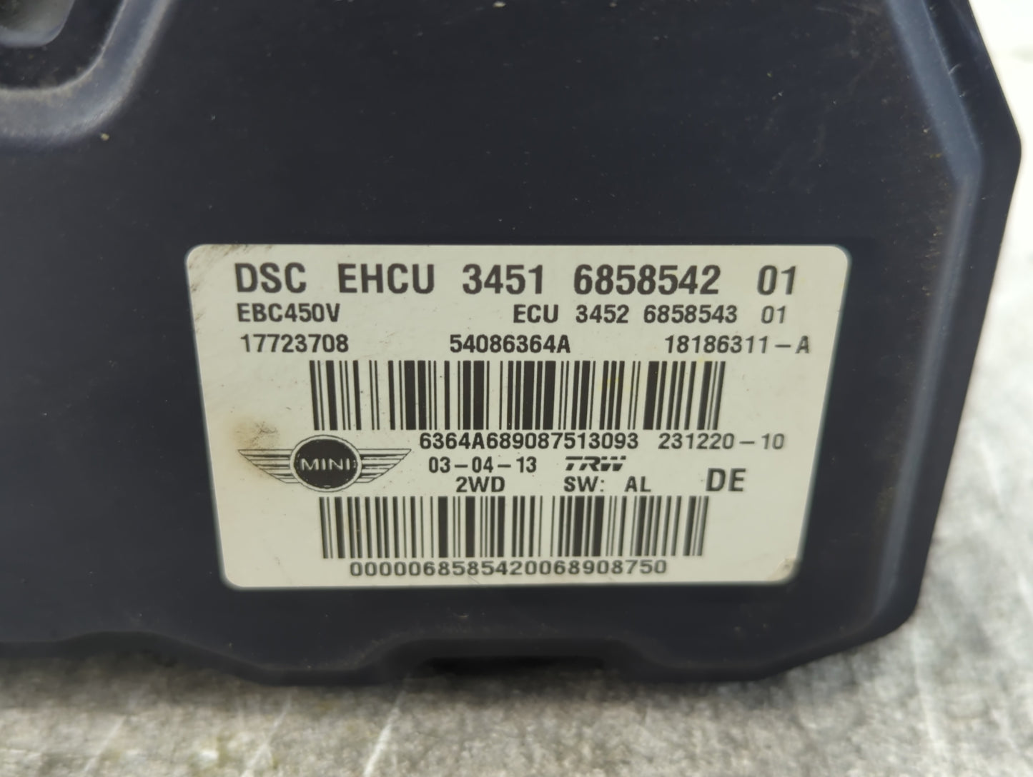 2013 Mini Cooper Clubman ABS Pump Control Module Replacement P/N:3451 6858542 01 Fits Fits 2014 2015 OEM Used Auto Parts - O