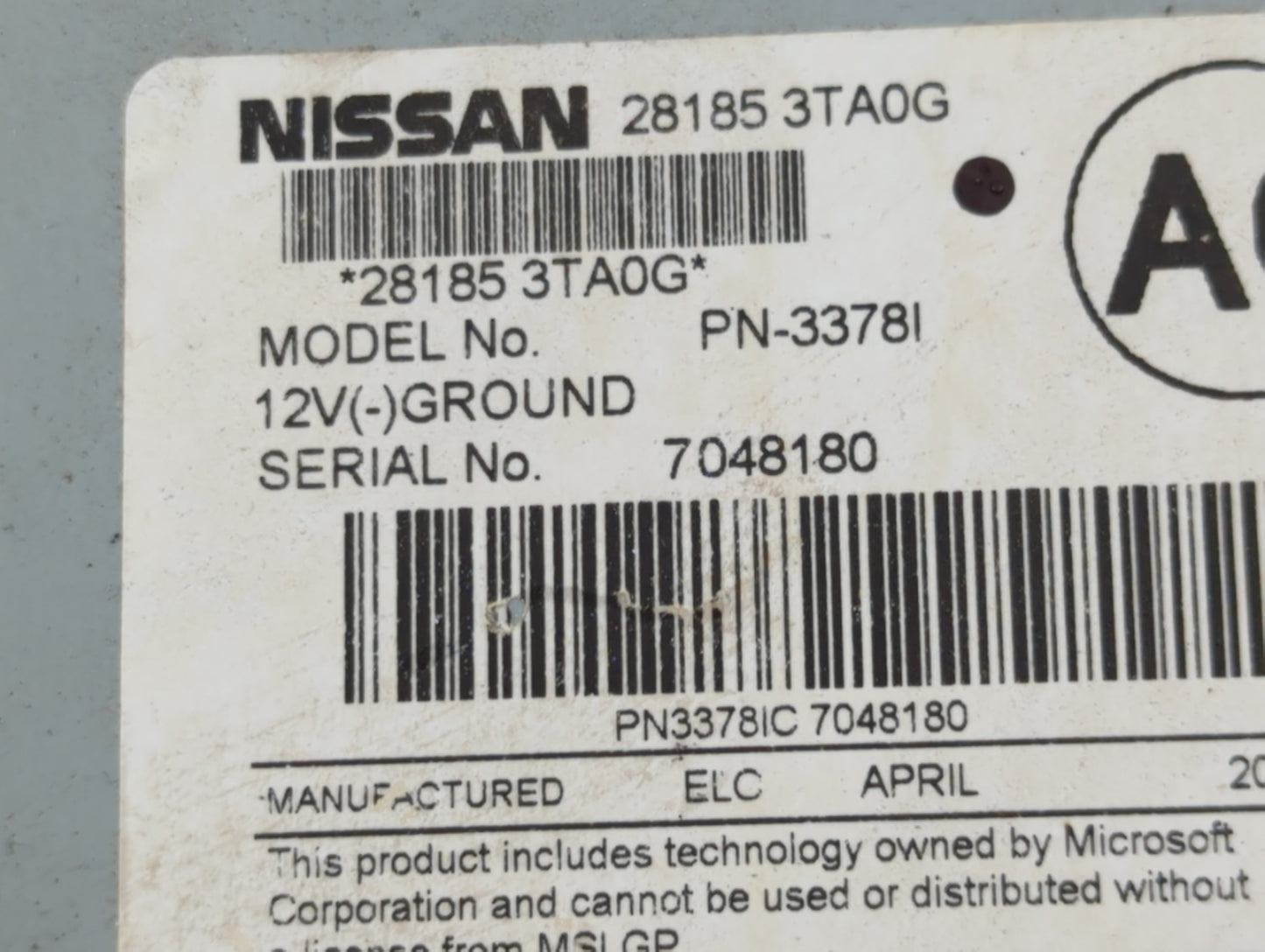 2013-2015 Nissan Altima Radio AM FM Cd Player Receiver Replacement P/N:28185 3TA0G Fits Fits 2013 2014 2015 OEM Used Auto Pa